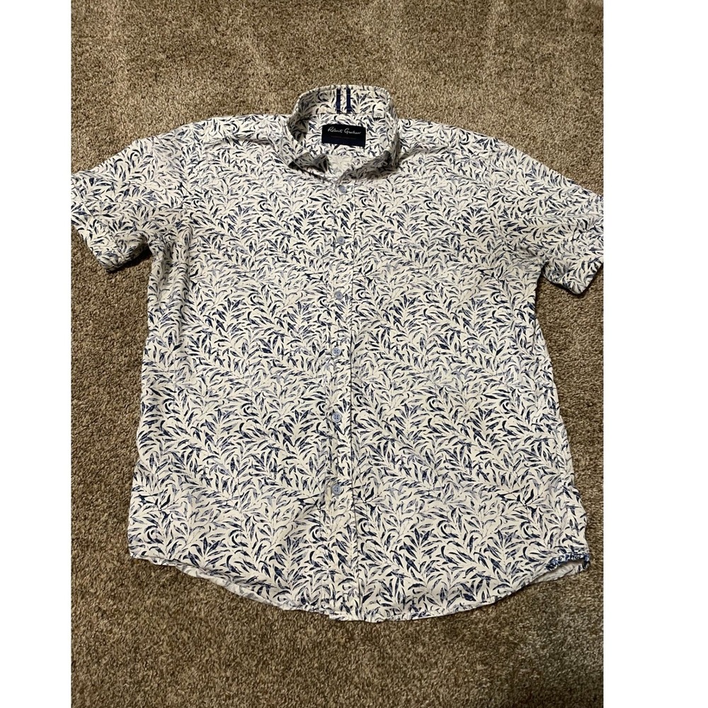 Robert Graham Modern Americana Mens Medium Tailored Fit Blue Leaf Print Shirt